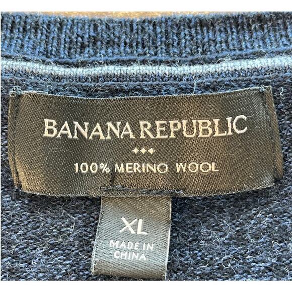 Banana Republic Mens XL Black/Blue 100%MerinoWool Sweater Business Casual FLAW - Picture 6 of 10